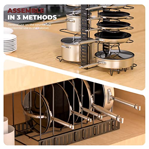 Vdomus Pot Rack Organizer Black Adjustable Height 8 Pots Holder