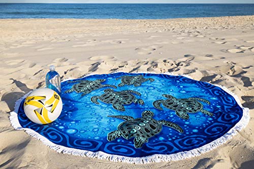 Dawhud Direct Round Beach Blanket 60x60 Inch Tribal Sea Turtles