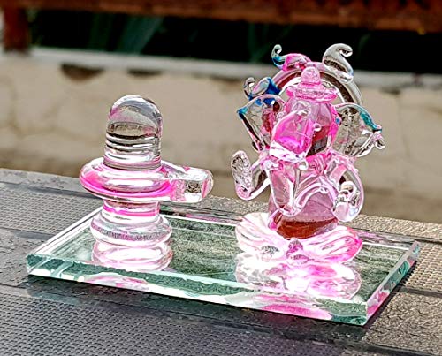 Esplanade Ganesh Shivling Crystal Glass Figurine 2 Car Dashboard Idol Sculpture