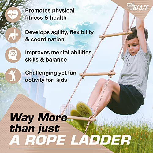 Trailblaze Climbing Rope Ladder 6ft Wooden Ninja Ladder Kids for Swing Set