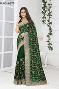 Semi Stitched Heavy Traditional Women Bridal Wedding Wear Saree Dark Green