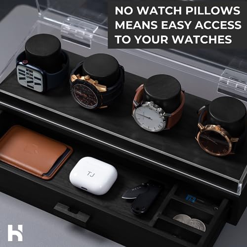 Holme & Hadfield Watch Holder Organizer Wooden Case The Watch Deck Pro Black