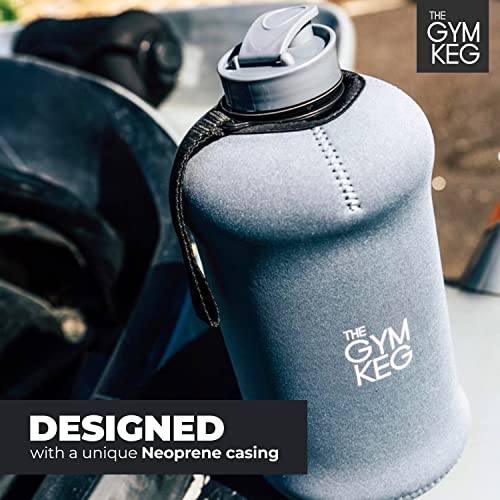 THE GYM KEG 1 Gallon Water Bottle Straw Lid Carry Strap Time Markings Leak proof Nardo Grey