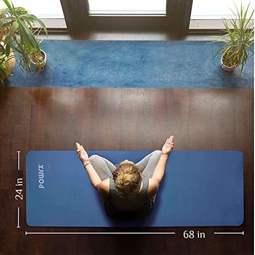 Powrx Non Slip Tpe Yoga Mat With Bag 68x24 Blue 0.2 Thick Ideal for Workouts