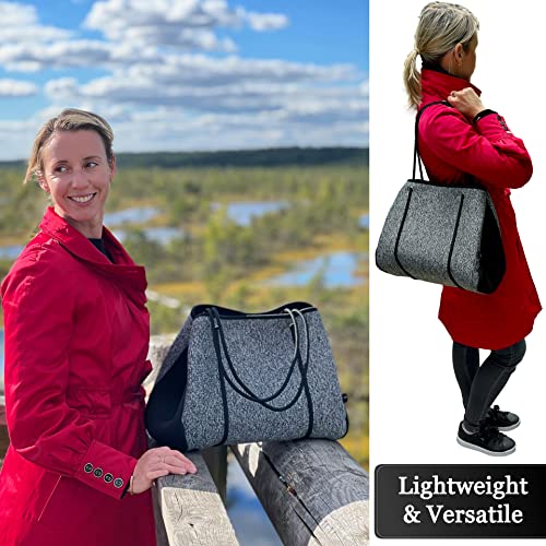 Large Neoprene Tote Bag for Women – Pole Tribe‘s Lightweight Tote Neoprene Beach Bag, Travel Tote, Large - 6 gallon Size (Badger)