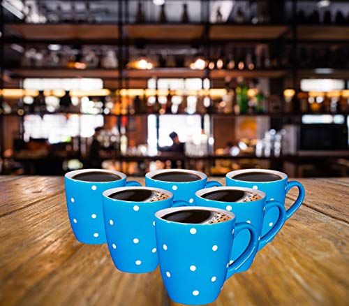 Bruntmor 16 Oz Polka Dot Coffee Mug Set of 6, Large 16 Ounce Ceramic Microwavable, Porcelain Mug Set In Blue Polka Dot Design with Big handles , Best Coffee Mug For Your Christmas Or Birthday