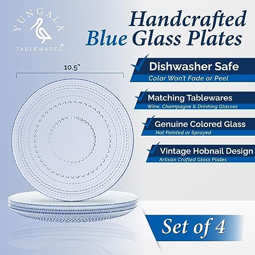 Yungala Blue Glass Plates Set of 4 Hobnail Plates With Dot Pattern Blue Glassware