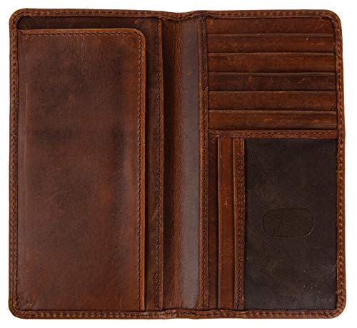 Top Grain Leather Bifold Men's long wallet for Checkbook Vintage Brown