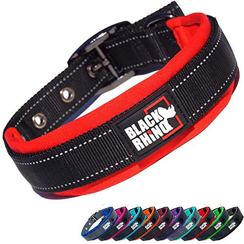 Black Rhino - The Comfort Collar Ultra Soft Neoprene Padded Dog Collar for All Breeds - Heavy Duty Adjustable Reflective Weatherproof (Medium, Red/Black)