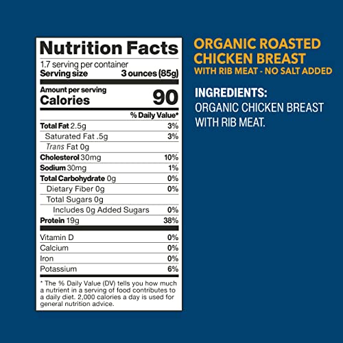 Wild Planet Organic Roasted Chicken Breast, Skinless and Boneless, No Salt Added, pack of 7 canes 100% chicken breast, 5 Ounce