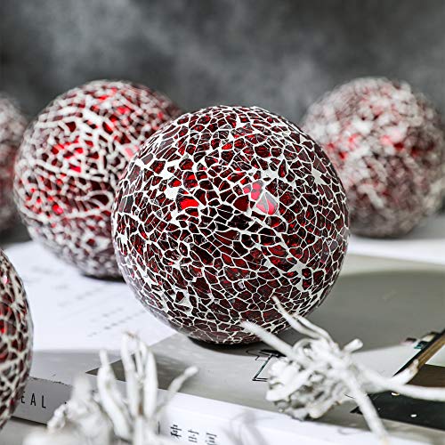 WHOLE HOUSEWARES Decorative Balls Set of 5 Glass Mosaic Sphere Diameter 3 Red