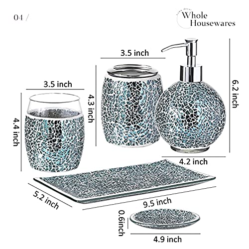 Whole Housewares Bathroom Accessory Set 5 Piece Decorative Glass