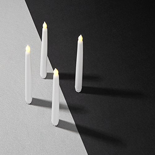 LampLust Battery Taper Candles with Remote - 4 Pack, 10 Inch Tall, White, Real Wax (Unscented), Automatic Timer, Flickering LED Light Winter & Valentines Day Decor- Batteries Included