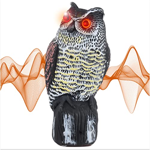 BIRD BLINDER Owl Decoy Singing Voice Shining Eyes Keeps Birds Away