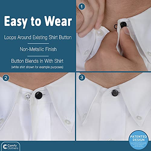 Premium 3-Pack of Collar Extenders (Black Buttons) for Men and Women - Magic Extension for Shirts of All Kinds, Soft & Elastic Design - Button Extender for Dress Shirts - Neck Button Extender