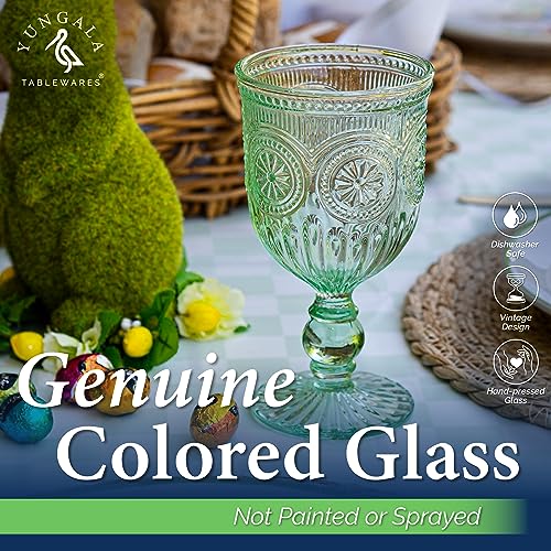 Yungala Green Wine Glasses Set of 6 Green Goblets Glassware or Colored Glassware