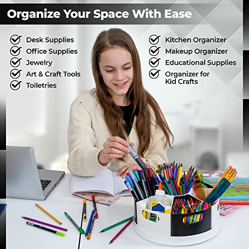 Difinati 360° Rotating Desk Organizer, Art Supply Storage Organizer, 10” Colored Pencil Holder with Removable Bins, Desk Organizer, Kids Desk Organizer, Art Organizer Storage Caddy, Rotating Caddy