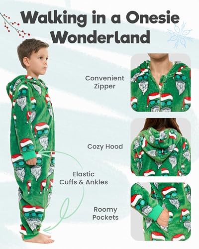 Family Christmas Onesies Adult & Kids - Christmas Onesies Women Pajamas - Christmas Kid & Adult Onesie Pajamas for Women/Men/Kids, Fleece Onesies for Women, Teens/Adult PJs - Green Santa (Adult L)