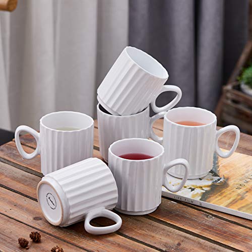 Bruntmor Ceramic Stacking Coffee Mug For Heavy Duty Cup Set Of 6 14 Ounce White