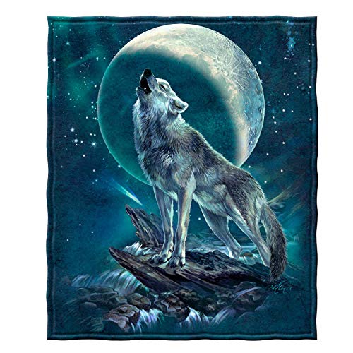 Dawhud Direct Howling Wolf Fleece Blanket for Bed 50 X 60 Moon Fleece Throw