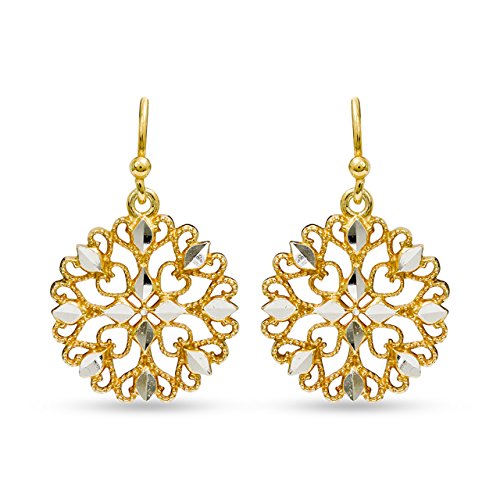 Lecalla Sterling Silver Jewelry Filigree Yellow Gold Drop Earrings for Women Teen