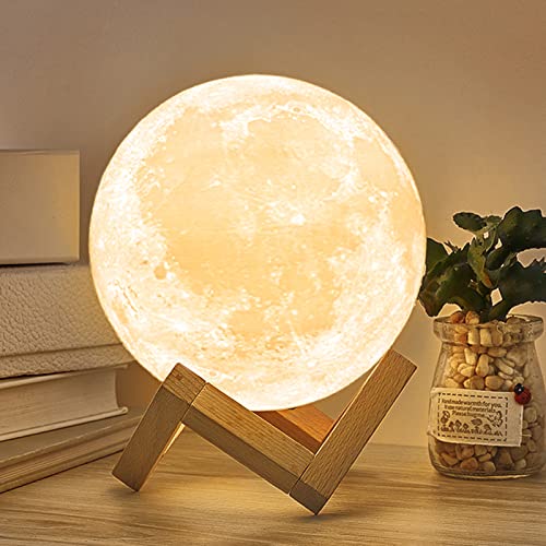 Mydethun 16 Colors Moon Lamp - Home Décor, Moon Light with Brightness Control, LED Night Light, Bedroom, Living Room, Bathroom, Mothers Day Gifts, Women Kids Birthday Gift, Wooden Base, 5.9"