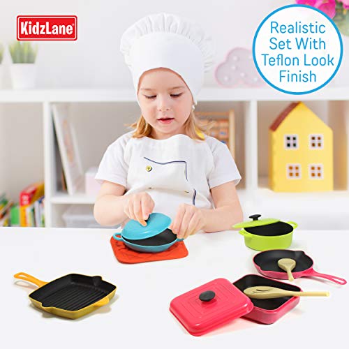 Kidzlane Kids Play Pots and Pans for Toddlers Durable Mini Cooking Set Toy Multicolor