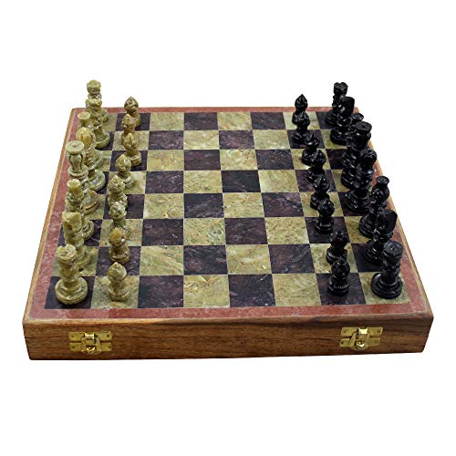 Marble Stone Art Unique India Chess Pieces and Board Set 8 X 8 Inches