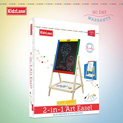 Kidzlane Art Easel for Kids | Wooden Toddler Easel | Double Sided Standing Chalkboard White