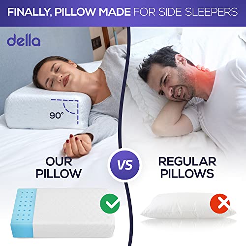 della Cuboid Side Sleeper Pillow - Innovative Ergonomic Design for Head & Neck Alignment - Soft Ventilated Memory Foam for Ultimate Comfort & Cooling All Night Long (Cooling Fabric)