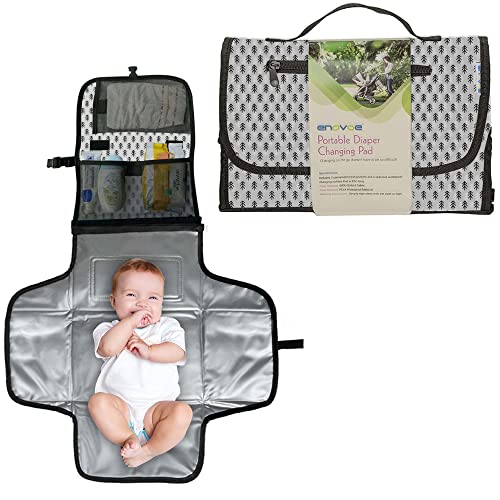 Enovoe Portable Diaper Changing Pad for Baby - Convenient, Durable, Waterproof Travel Changing Mat with Built-in Head Pillow for Your Infant - Grey Arrow Design - Portable Baby Changing pad