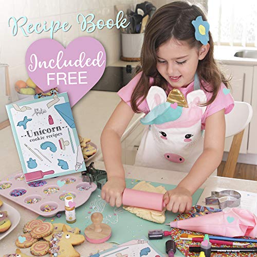 Kids Cookie Baking Set for Girls - Incl. Unicorn Apron, Cookie Cutters, Complete Cooking Kit With 14 Pieces - Great for Kitchen Dress up and Gifts For Girls Age 4-12