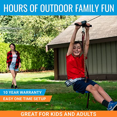 Hyponix Zip Lines for Kids and Adults Outdoor up to 350 Lbs - 160 ft - 100% Rust Proof W/Safety Harness Zip Line Kit | Zipline for Backyard Kids and Adults | Zipline Kits for Backyard