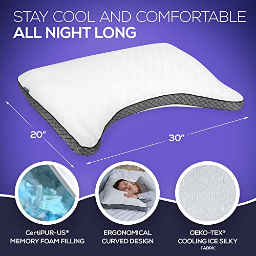 della Curved Side Sleeper Pillow - Ergonomic Design for Head & Neck Alignment - Adjustable w/Extra Memory Foam Filling - Ultimate Comfort, Shoulder Pain Relief & Cooling (Cooling Fabric)