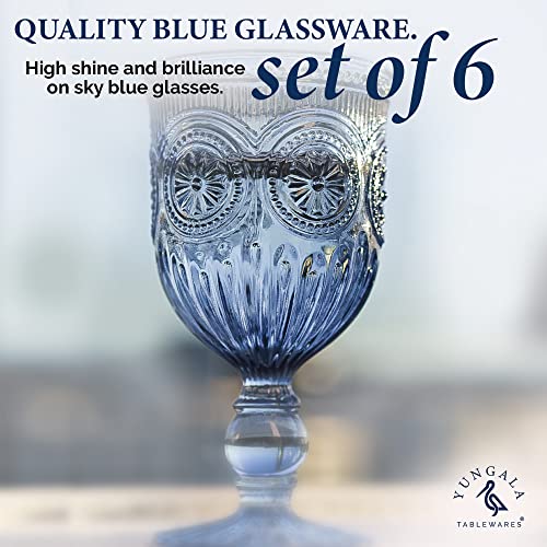 Yungala Blue Wine Glasses Set of 6 Blue Goblets Blue Glassware