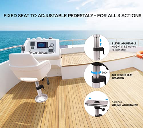 Boat Seat Pedestals Aluminum Slide Swivel Adjustable 13.5 Inch to 18 Inch