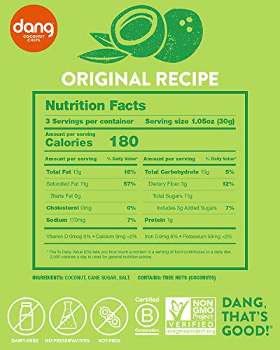 Dang Toasted Coconut Chips Vegan Gf Nongmo Healthy Snacks Original 317 Oz 6 Pack