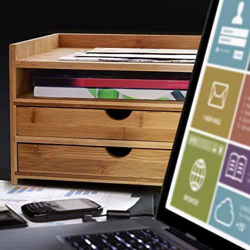 Prosumer's Choice 3-Tier Bamboo Desktop Organizer/Desk Accessories with US Letter Paper Size Drawers for Home/Office| Letter Tray for Folders, File,Mail Sorter Rack/Document Holder