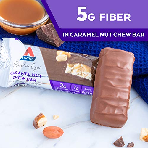 Atkins Endulge Caramel Nut Chew Bar 1g Sugar Fiber Source 5 Count