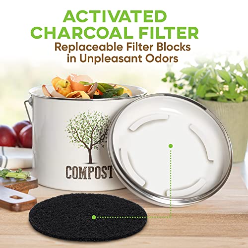 Third Rock Kitchen Compost Bin Countertop – 1.0 Gallon Charcoal Filter