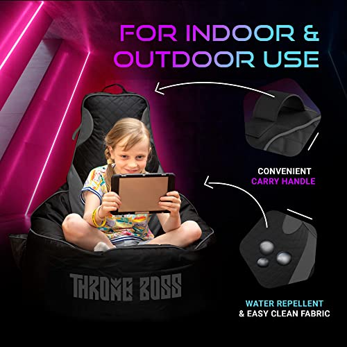 Throne Boss Gaming Bean Bag Chair Kids With High Back Black Grey