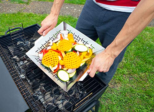 Mountain Grillers Veggie Grill Basket - Heavy Duty Vegetable Grilling Basket also for Fish Meat and Shrimp - Suitable for All Grills BBQ & Smokers - Stainless Steel - 12 Inch vegetable bbq pan