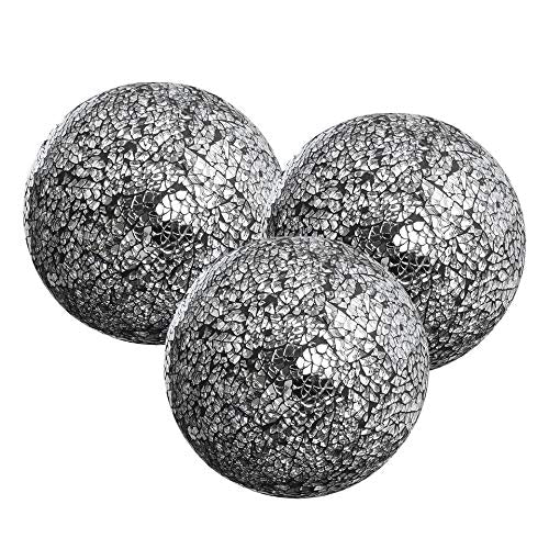 WHOLE HOUSEWARES | Decorative Balls | Set of 3 Glass Decorative Balls for Bowls | 5" Diameter | Decorative Balls for Centerpiece Bowls | for Home/Garden/Kitchen | Modern Decorative Orbs (Black Silver)