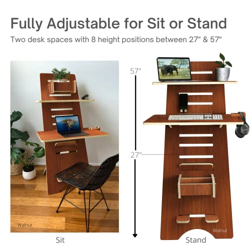 ecotribe Modern Height Adjustable 2 Tier Desk for Small Spaces - Compact Narrow 30" Sit to Stand Up Desk - 2 Tier Desk for Small Spaces - Easy Adjustable Standing Desk for Study & Home Office