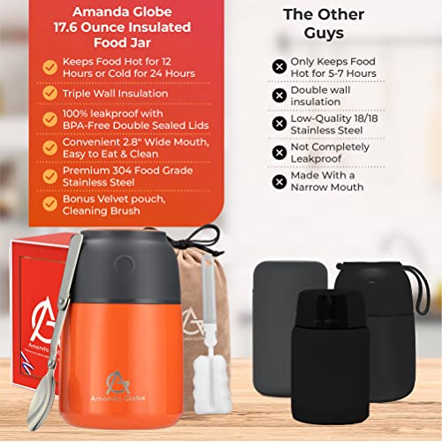 AG Amanda Globe Thermos for Hot Food 17.6 Oz Soup thermos Food thermos,BPA-Free Insulated Food Container,Wide Mouth Insulated Food Jar, Leak Proof Thermos Lunch Box
