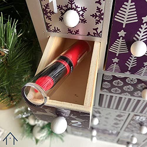 Hyggehaus Wooden Advent Calendar Purple and Silver for Girls Women Teens