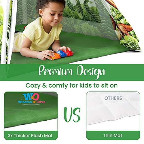 W&O Dinosaur Kids Teepee Tent with Roar Button, LED Lights & Plush Mat - The Most Stable Teepee Tent for Kids - Dinosaur Tent - Dinosaur Toys for Kids Play Tent - Kids Tent Indoor - Toddler Tent
