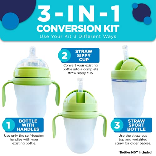 3-in-1 Weighted Straw Sippy Cup Conversion Kit for Comotomo Bottles | Compatible with 5 & 8 Ounce Bottles | Versatile for Extended Use | Green (2 Pack) | Comotomo Straw Cup Converter