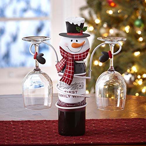 The Lakeside Collection Wine Bottle and Glass Holder Snowman Color Red White