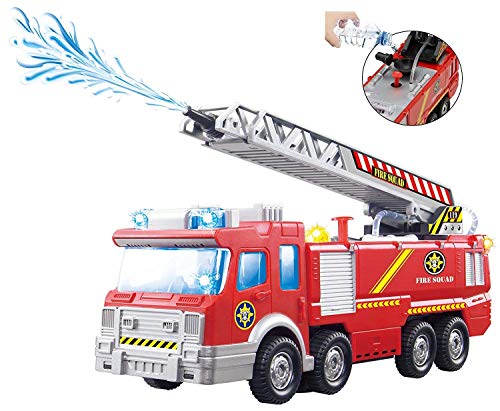 Top Race Fire Engine Truck With Water Pump Spray Rescue Ladder Lights Sirens